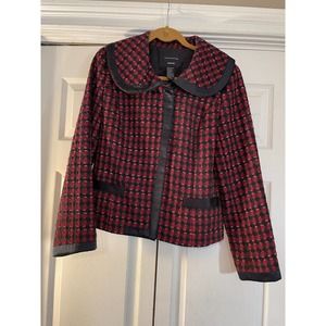 Doncaster Collection Wool Blend Silk Trim Jacket Size 10 Red Black Silver